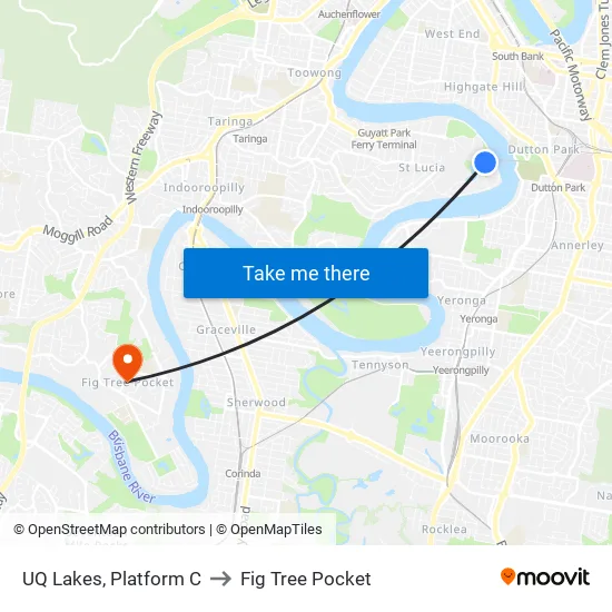 UQ Lakes, Platform C to Fig Tree Pocket map