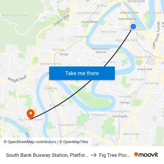 South Bank Busway Station, Platform 5 to Fig Tree Pocket map