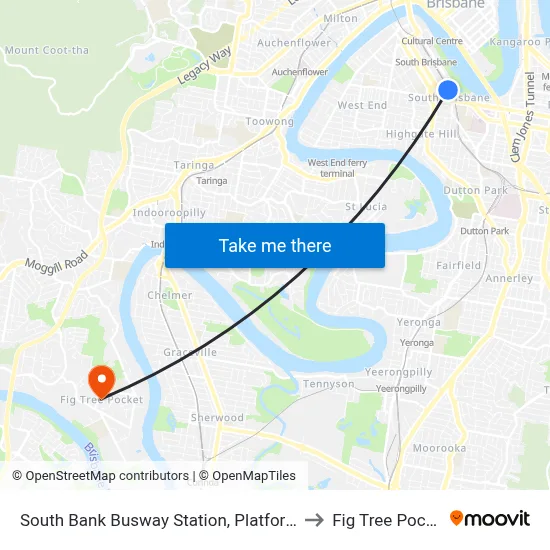 South Bank Busway Station, Platform 4 to Fig Tree Pocket map
