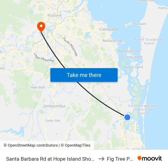 Santa Barbara Rd at Hope Island Shopping Centre to Fig Tree Pocket map
