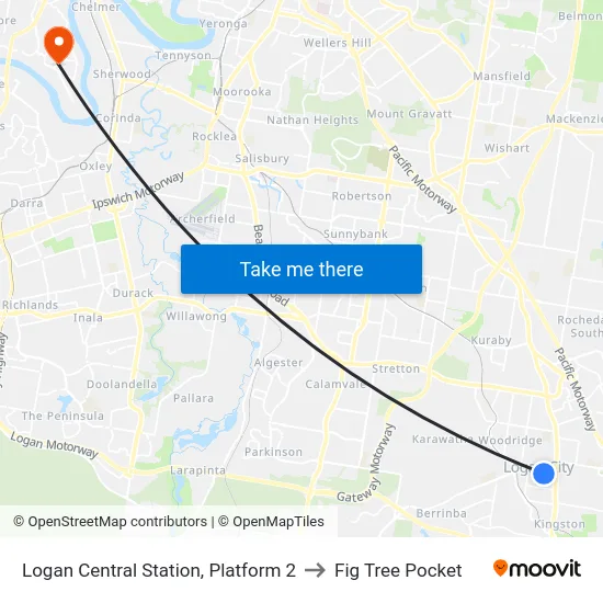 Logan Central Station, Platform 2 to Fig Tree Pocket map