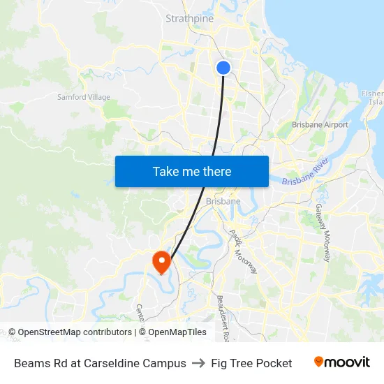 Beams Rd at Carseldine Campus to Fig Tree Pocket map