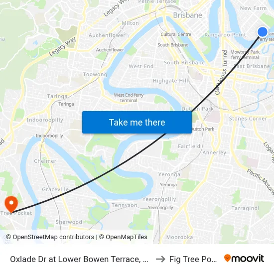 Oxlade Dr at Lower Bowen Terrace, Stop 19 to Fig Tree Pocket map