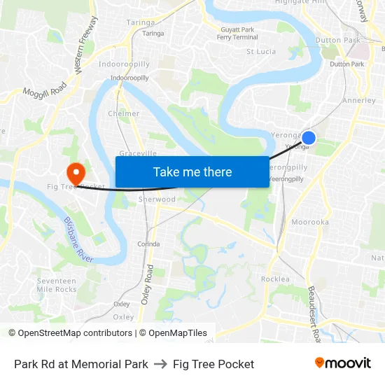Park Rd at Memorial Park to Fig Tree Pocket map