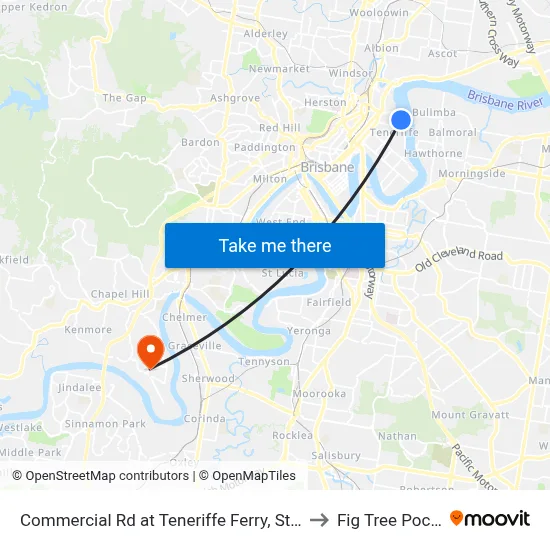 Commercial Rd at Teneriffe Ferry, Stop 16 to Fig Tree Pocket map