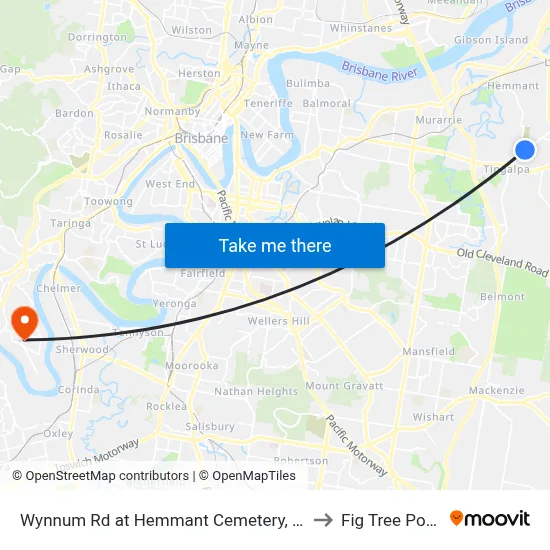 Wynnum Rd at Hemmant Cemetery, Stop 44 to Fig Tree Pocket map