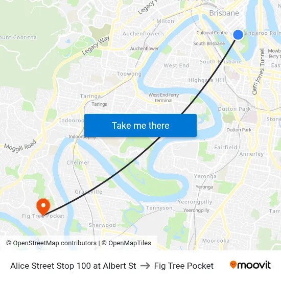 Alice Street Stop 100 at Albert St to Fig Tree Pocket map