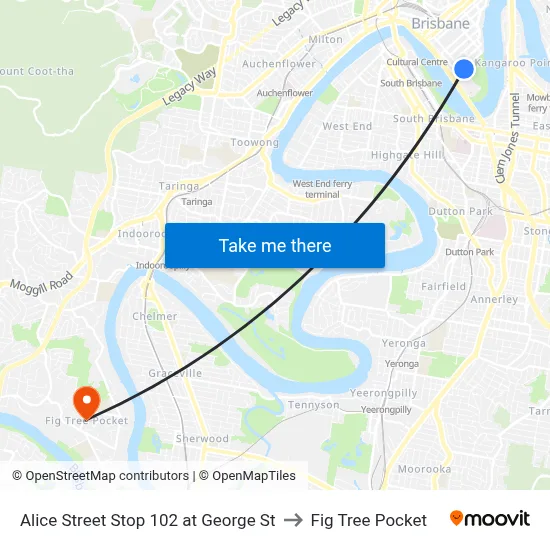 Alice Street Stop 102 at George St to Fig Tree Pocket map