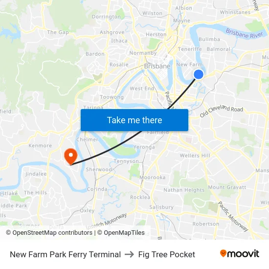 New Farm Park Ferry Terminal to Fig Tree Pocket map