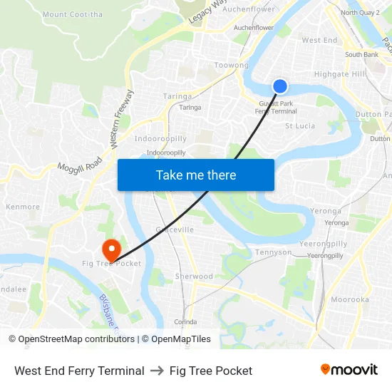 West End Ferry Terminal to Fig Tree Pocket map