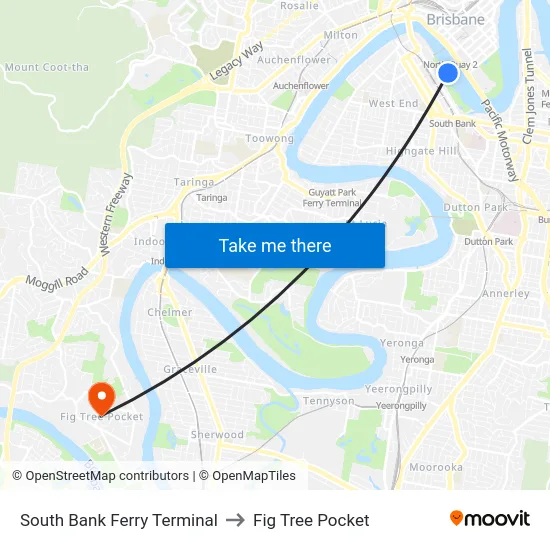 South Bank Ferry Terminal to Fig Tree Pocket map