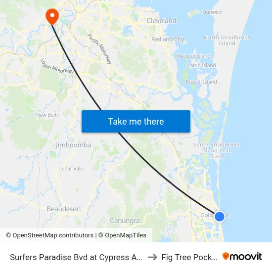 Surfers Paradise Bvd at Cypress Ave to Fig Tree Pocket map