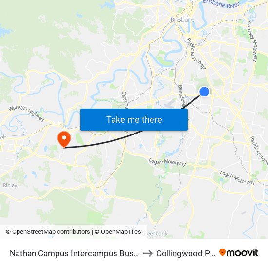 Nathan Campus Intercampus Bus Stop to Collingwood Park map