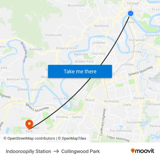 Indooroopilly Station to Collingwood Park map