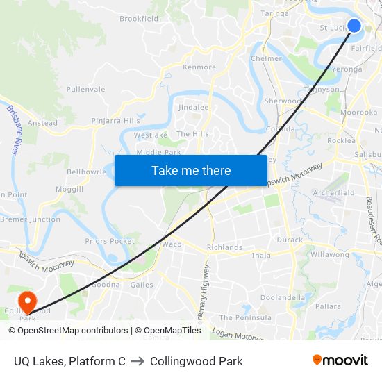 UQ Lakes, Platform C to Collingwood Park map