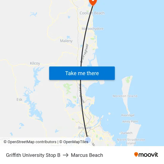 Griffith University Stop B to Marcus Beach map