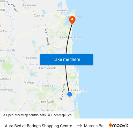 Aura Bvd at Baringa Shopping Centre Stop A to Marcus Beach map
