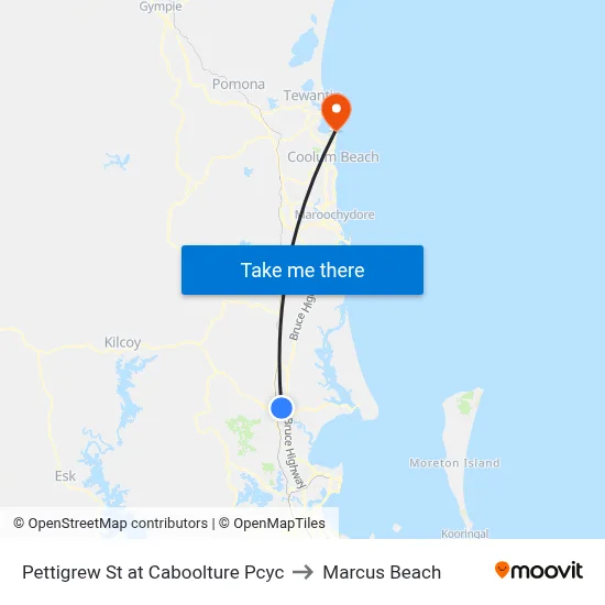 Pettigrew St at Caboolture Pcyc to Marcus Beach map