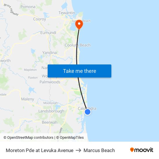 Moreton Pde at Levuka Avenue to Marcus Beach map