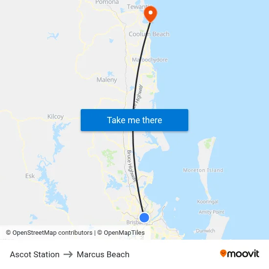 Ascot Station to Marcus Beach map