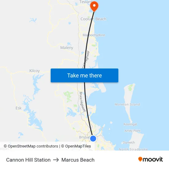 Cannon Hill Station to Marcus Beach map
