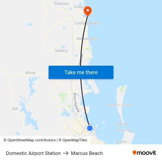 Domestic Airport Station to Marcus Beach map
