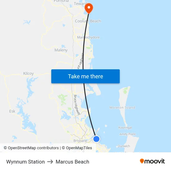 Wynnum Station to Marcus Beach map