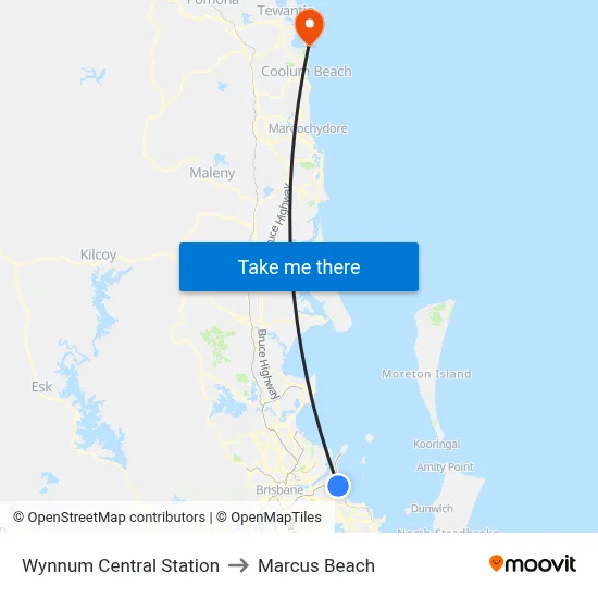 Wynnum Central Station to Marcus Beach map