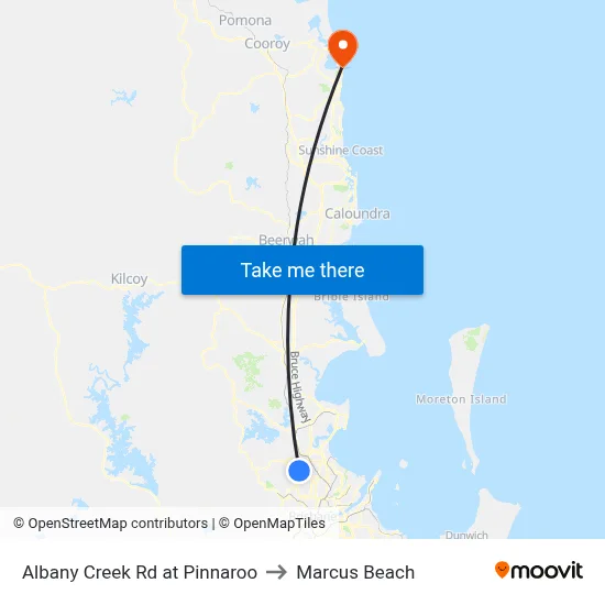Albany Creek Rd at Pinnaroo to Marcus Beach map