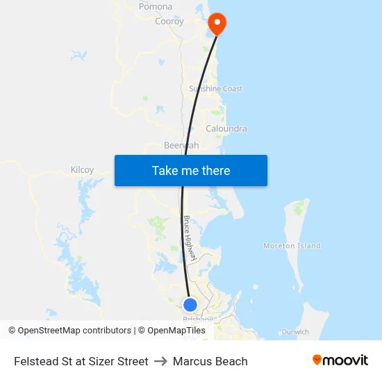 Felstead St at Sizer Street to Marcus Beach map
