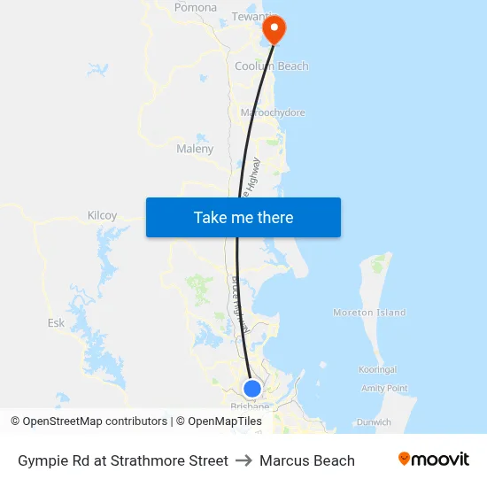 Gympie Rd at Strathmore Street to Marcus Beach map