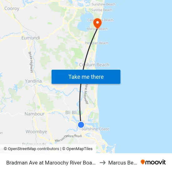 Bradman Ave at Maroochy River Boat Ramp to Marcus Beach map