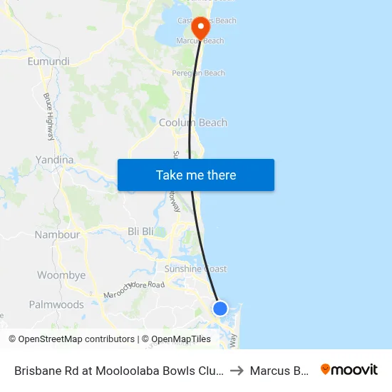 Brisbane Rd at Mooloolaba Bowls Club Closed to Marcus Beach map