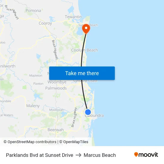 Parklands Bvd at Sunset Drive to Marcus Beach map