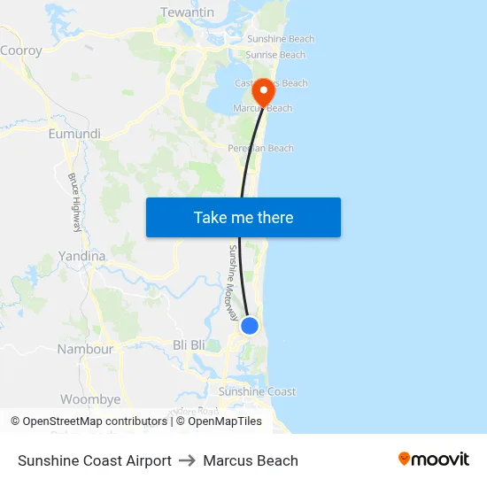 Sunshine Coast Airport to Marcus Beach map