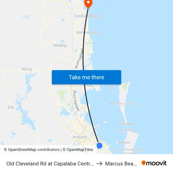 Old Cleveland Rd at Capalaba Central to Marcus Beach map