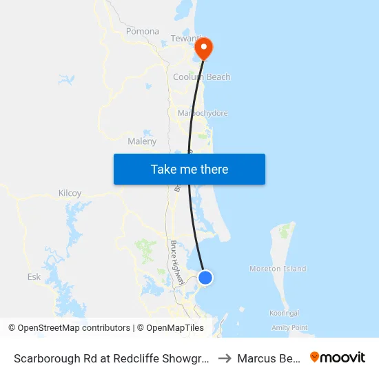 Scarborough Rd at Redcliffe Showgrounds to Marcus Beach map