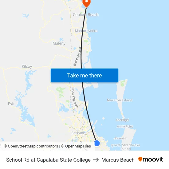 School Rd at Capalaba State College to Marcus Beach map