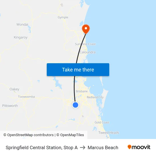 Springfield Central Station, Stop A to Marcus Beach map