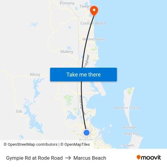 Gympie Rd at Rode Road to Marcus Beach map