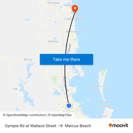 Gympie Rd at Wallace Street to Marcus Beach map