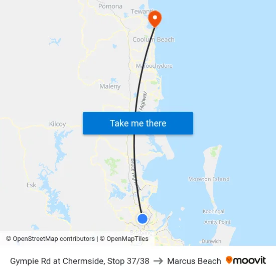 Gympie Rd at Chermside, Stop 37/38 to Marcus Beach map