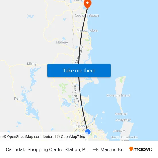 Carindale Shopping Centre Station, Platform I to Marcus Beach map