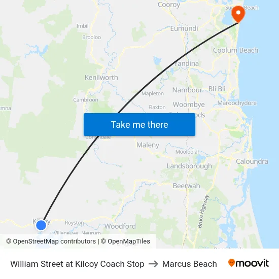 William Street at Kilcoy Coach Stop to Marcus Beach map
