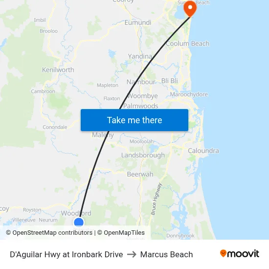 D'Aguilar Hwy at Ironbark Drive to Marcus Beach map