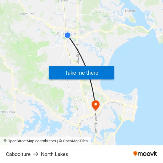 Caboolture to North Lakes map