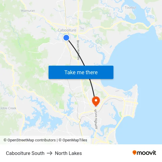 Caboolture South to North Lakes map