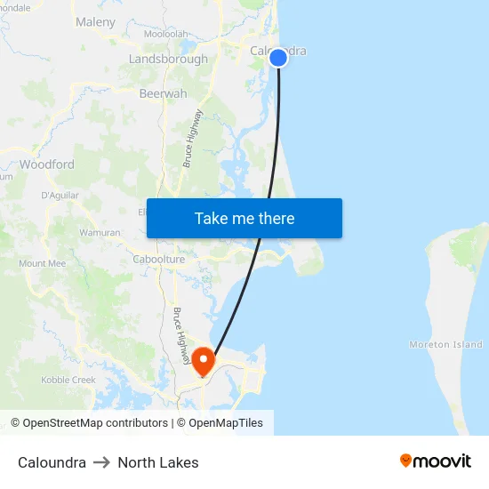 Caloundra to North Lakes map