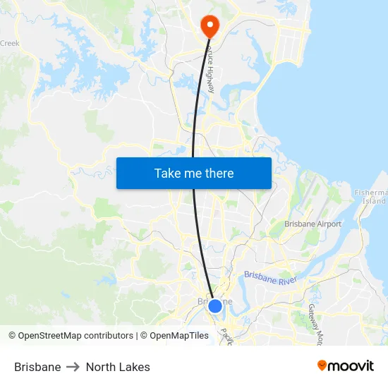 Brisbane to North Lakes map
