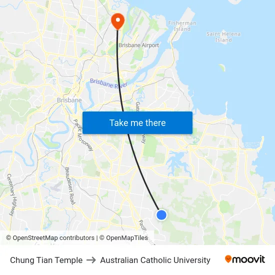 Chung Tian Temple to Australian Catholic University map